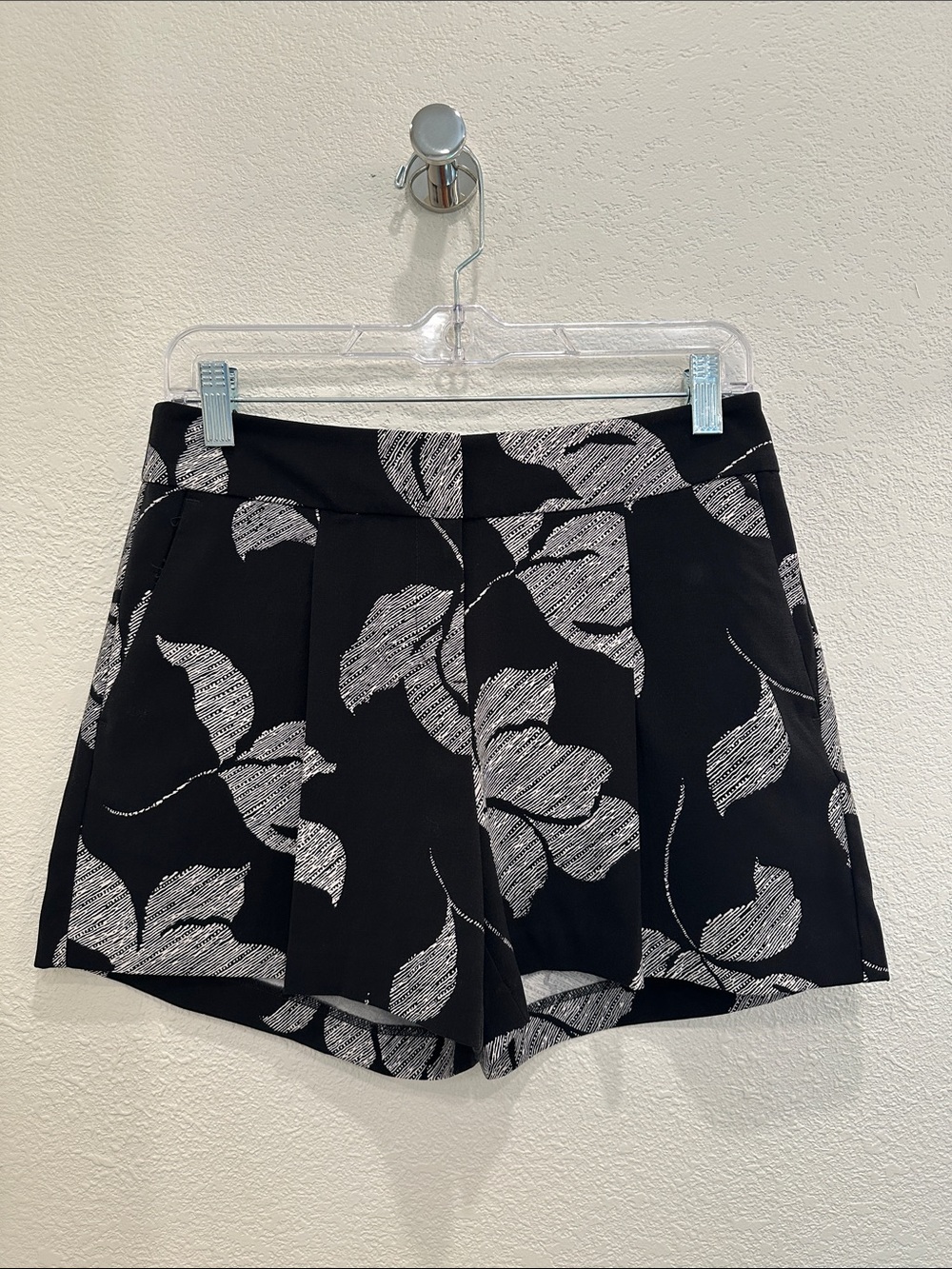 Ann Taylor Black Shorts with White Leaf Print